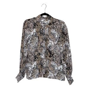 Pure Collection Long Sleeve Mock Neck Animal Print / Snakeskin Blouse Size 4